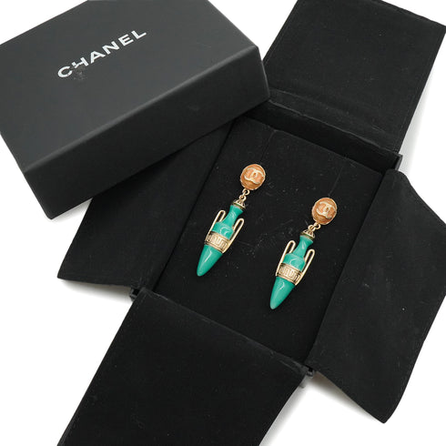 CHANEL EARRINGS AMPHORA MOTIF COCOMARK SWING GOLD GREEN ACCESSORY 18C 90343245