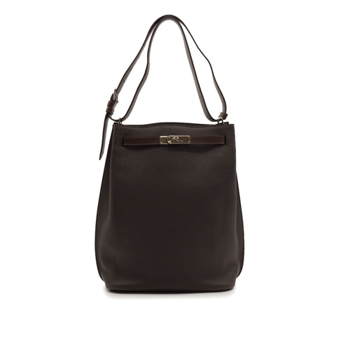 HERMES SO KELLY 26 PLOMB CHOCOLAT TAURILLON CLEMENCE SHOULDER BAG 2014 R STAMP PALLADIUM HARDWARE 90343411