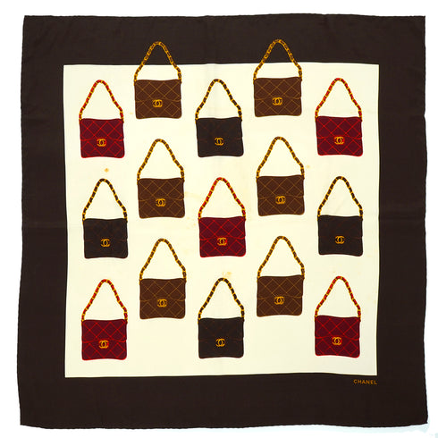 VINTAGE CHANEL COCOMARK CHAIN BAG PATTERN SCARF BROWN SILK 90343434