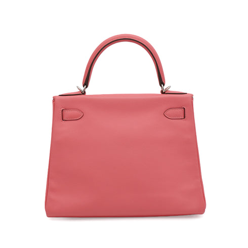 HERMES KELLY 28 RETOURNE ROSE AZALEE EVERCOLOR HAND SHOULDER BAG 2019 D STAMP PALLADIUM HARDWARE 90343847