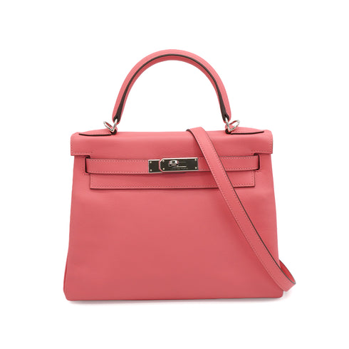 HERMES KELLY 28 RETOURNE ROSE AZALEE EVERCOLOR HAND SHOULDER BAG 2019 D STAMP PALLADIUM HARDWARE 90343847