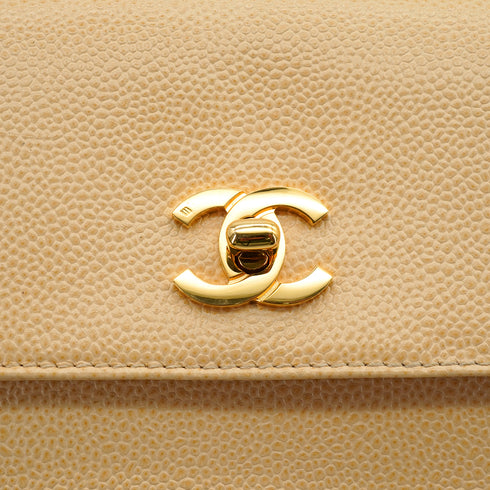 VINTAGE CHANEL CHAIN SHOULDER BAG BEIGE CAVIAR SKIN GOLD HARDWARE 90343933