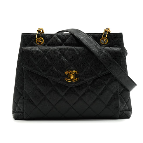 VINTAGE CHANEL CHAIN SHOULDER BAG BLACK CAVIAR SKIN GOLD HARDWARE 90343934