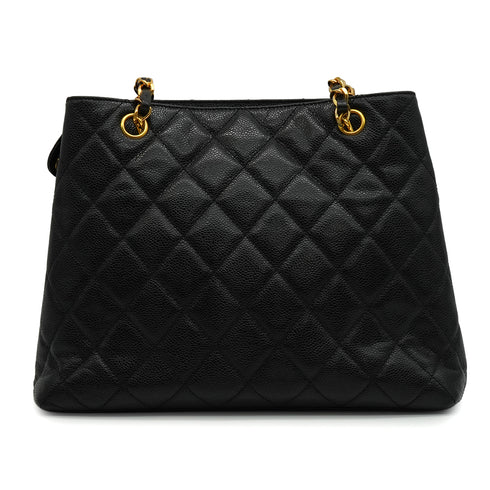VINTAGE CHANEL CHAIN SHOULDER BAG BLACK CAVIAR SKIN GOLD HARDWARE 90343934