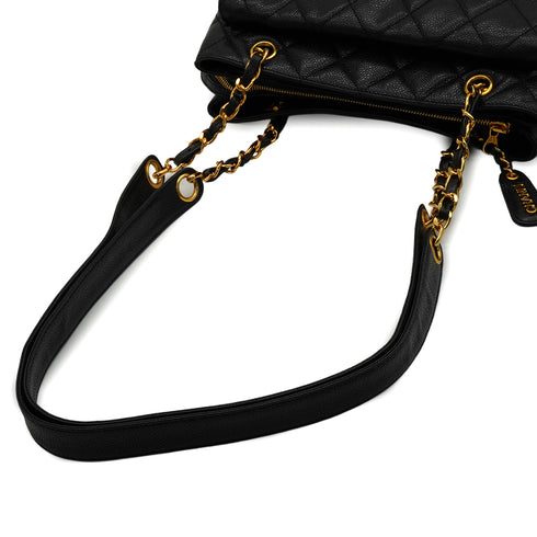 VINTAGE CHANEL CHAIN SHOULDER BAG BLACK CAVIAR SKIN GOLD HARDWARE 90343934