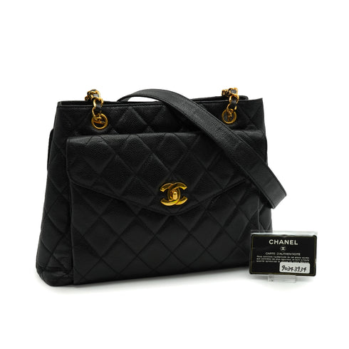 VINTAGE CHANEL CHAIN SHOULDER BAG BLACK CAVIAR SKIN GOLD HARDWARE 90343934