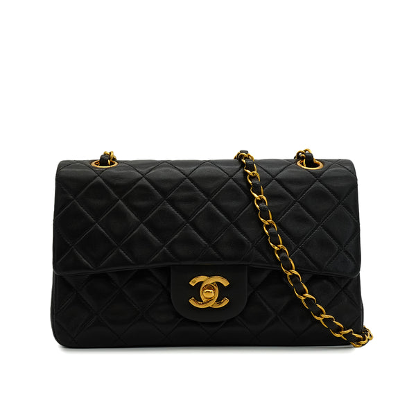 VINTAGE CHANEL CLASSIC FLAP SMALL CHAIN SHOULDER BAG BLACK LAMB SKIN GOLD HARDWARE 90343947