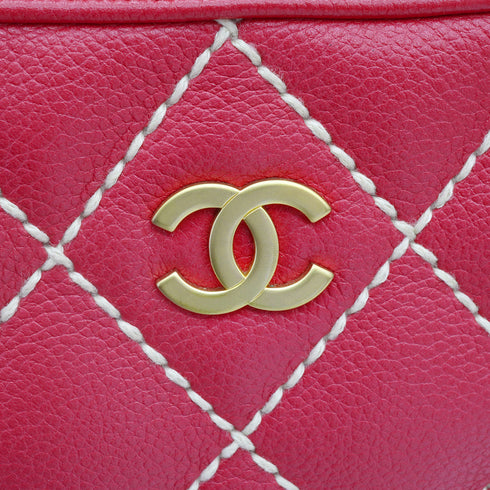 VINTAGE CHANEL WILD STITCH HAND BAG PINK LEATHER GOLD HARDWARE 90344097