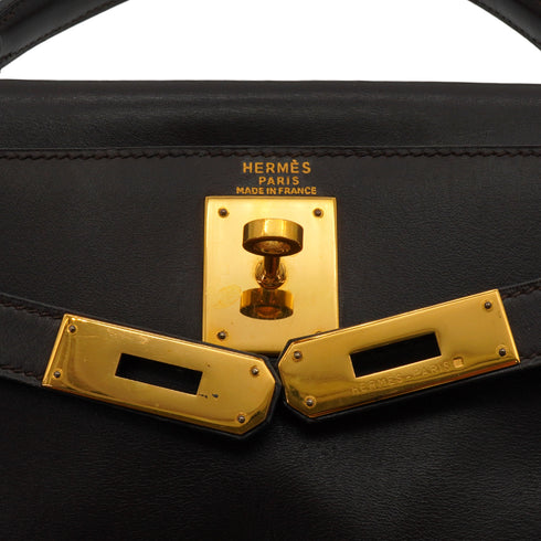 HERMES KELLY 28 RETOURNE CHOCOLAT BOXCALF HAND SHOULDER BAG 1993 CIRCLE W GOLD HARDWARE 90344349
