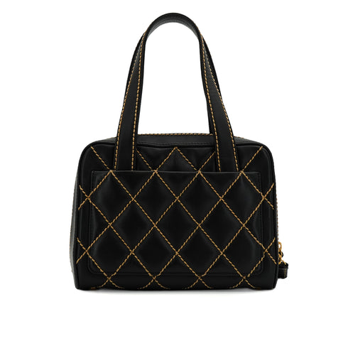 VINTAGE CHANEL WILD STITCH HAND BAG BLACK LEATHER GOLD HARDWARE 90344365