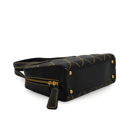 VINTAGE CHANEL WILD STITCH HAND BAG BLACK LEATHER GOLD HARDWARE 90344365