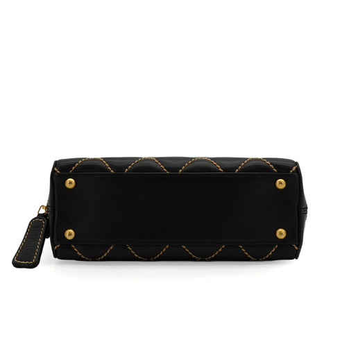 VINTAGE CHANEL WILD STITCH HAND BAG BLACK LEATHER GOLD HARDWARE 90344365