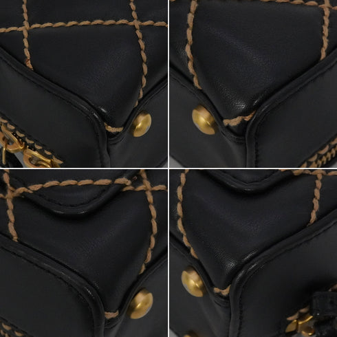 VINTAGE CHANEL WILD STITCH HAND BAG BLACK LEATHER GOLD HARDWARE 90344365