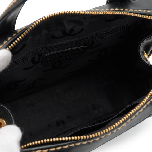VINTAGE CHANEL WILD STITCH HAND BAG BLACK LEATHER GOLD HARDWARE 90344365