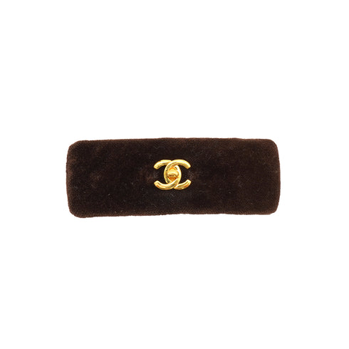 VINTAGE CHANEL TURN LOCK VALLETTA GOLD BROWN VELOR HAIR ACCESSORY 90344399