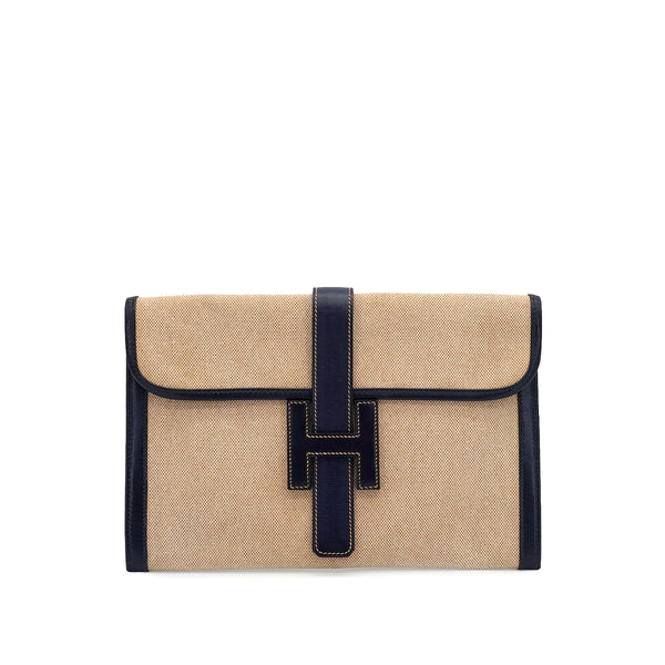 HERMES JIGE PM BLUE INDGO BOX CALF TOILE H CLUTCH BAG 1983 CIRCLE M 90344454