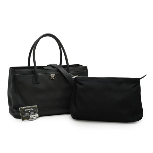 CHANEL NEO EXECUTIVE TOTE SHOULDER BAG BLACK LEATHER SILVER HARDWARE 90344573