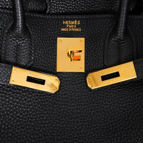 HERMES HAUT A COURROIES 32 BLACK TOGO HAND BAG 2004 SQUARE H GOLD HARDWARE 90345055