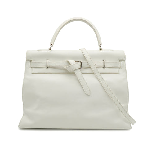 HERMES KELLY FLAT 35 WHITE VEAU SWIFT HAND SHOULDER BAG 2007 SQUARE K STAMP PALLADIUM HARDWARE 90345061