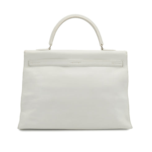 HERMES KELLY FLAT 35 WHITE VEAU SWIFT HAND SHOULDER BAG 2007 SQUARE K STAMP PALLADIUM HARDWARE 90345061