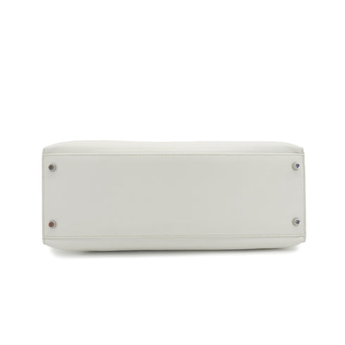 HERMES KELLY FLAT 35 WHITE VEAU SWIFT HAND SHOULDER BAG 2007 SQUARE K STAMP PALLADIUM HARDWARE 90345061
