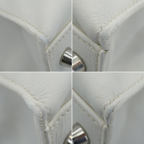 HERMES KELLY FLAT 35 WHITE VEAU SWIFT HAND SHOULDER BAG 2007 SQUARE K STAMP PALLADIUM HARDWARE 90345061
