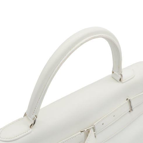 HERMES KELLY FLAT 35 WHITE VEAU SWIFT HAND SHOULDER BAG 2007 SQUARE K STAMP PALLADIUM HARDWARE 90345061