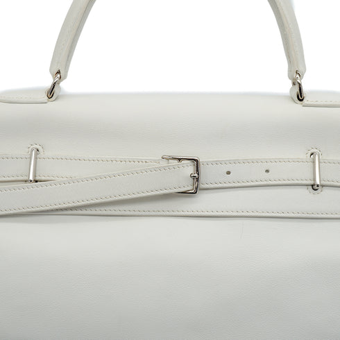 HERMES KELLY FLAT 35 WHITE VEAU SWIFT HAND SHOULDER BAG 2007 SQUARE K STAMP PALLADIUM HARDWARE 90345061
