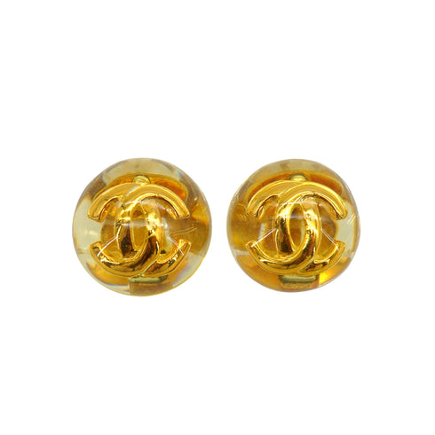 VINTAGE CHANEL EARRINGS COCOMARK ROUND CLEAR GOLD ACCESSORY 25 90345999