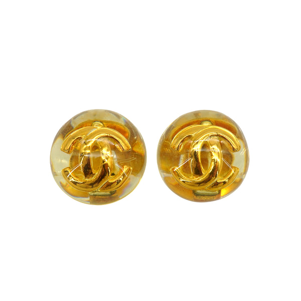 VINTAGE CHANEL EARRINGS COCOMARK ROUND CLEAR GOLD ACCESSORY 25 90345999