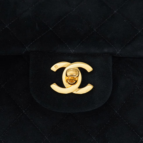 VINTAGE CHANEL CLASSIC FLAP MEDIUM CHAIN SHOULDER BAG BLACK SUEDE GOLD HARDWARE 90346107