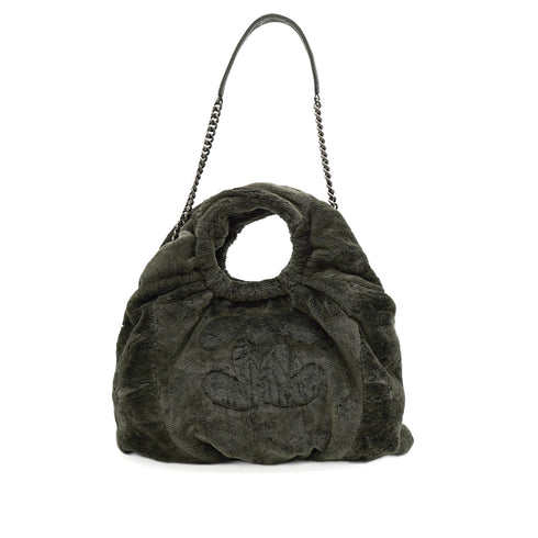CHANEL FAUX FUR 2WAY CHAIN HAND SHOULDER BAG KHAKI SILVER HARDWARE 90346120