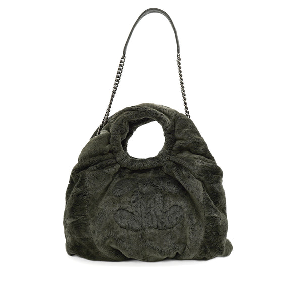 CHANEL FAUX FUR 2WAY CHAIN HAND SHOULDER BAG GRAY SILVER HARDWARE 90346120