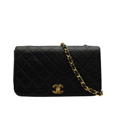 VINTAGE CHANEL FULL FLAP CHAIN SHUOLDER BAG BLACK LAMB SKIN GOLD HARDWARE 90346133