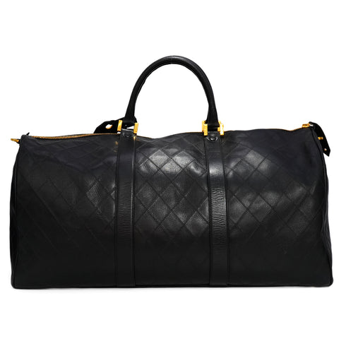 VINTAGE CHANEL BICOLORE BOSTON SHOULDER BAG BLACK LEATHER GOLD HARDWARE 90346135