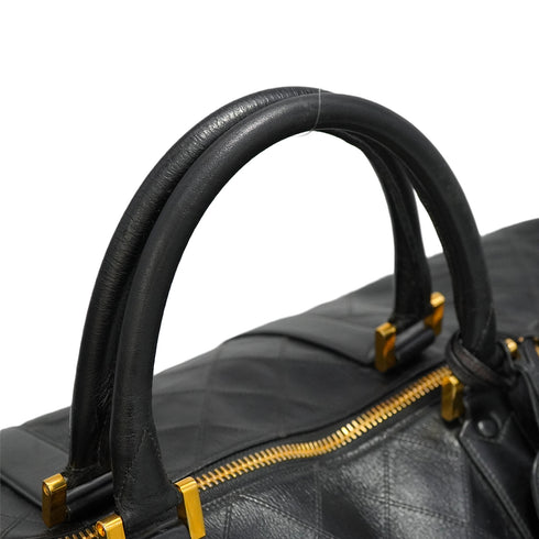 VINTAGE CHANEL BICOLORE BOSTON SHOULDER BAG BLACK LEATHER GOLD HARDWARE 90346135
