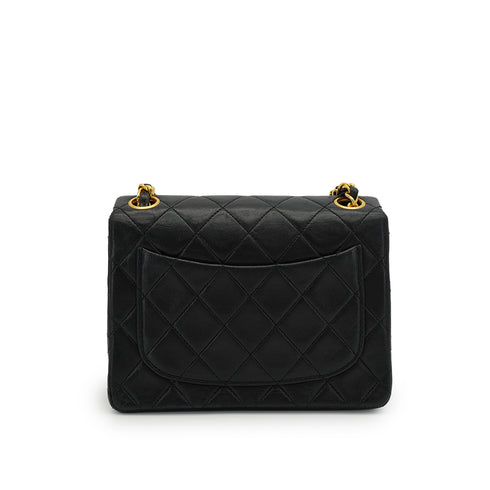 VINTAGE CHANEL MINI SQUARE 17 CHAIN SHOULDER BAG BLACK LAMB SKIN GOLD HARDWARE 90346681