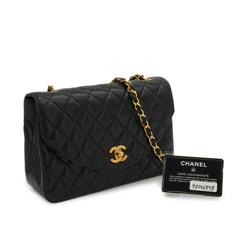 VINTAGE CHANEL MATELASSE HALF MOON CHAIN SHOULDER BAG BLACK LAMB SKIN GOLD HARDWARE 90346979
