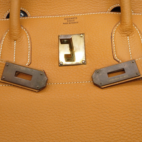 HERMES HAUT A COURROIES 45 NATURAL FJORD HAND BAG 1992 CIRCLE V GOLD HARDWARE 90346983
