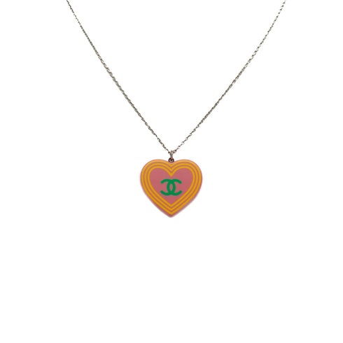 CHANEL NECKLACE HEART COCOMARK PINK SILVER ACCESSORY 04C 90347841