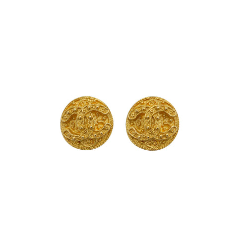 VINTAGE CHANEL EARRINGS COCOMARK ROUND GOLD ACCESSORY 94A 90347860