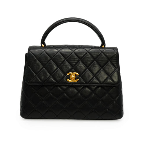 VINTAGE CHANEL MATELASSE HAND BAG BLACK LAMB SKIN GOLD HARDWARE 90348200