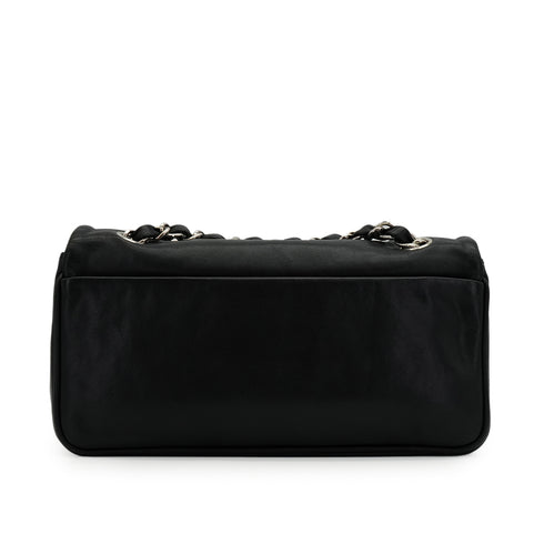 VINTAGE CHANEL COCO MARK CHAIN SHOULDER BAG BLACK LAMB SKIN SILVER HARDWARE 90348325