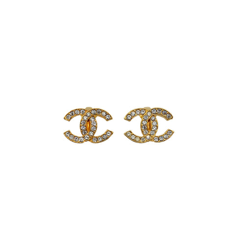 VINTAGE CHANEL EARRINGS COCOMARK RHINESTONE GOLD ACCESSORY 90348510