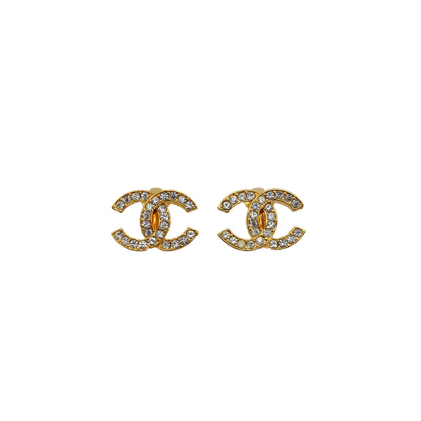 VINTAGE CHANEL EARRINGS COCOMARK RHINESTONE GOLD ACCESSORY 90348510
