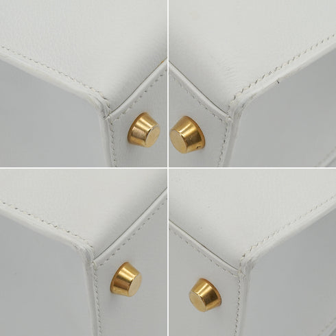 HERMES KELLY 28 SELLIER WHITE VEAU GRAINE HAND SHOULDER BAG 1994 CIRCLE X GOLD HARDWARE 90348980