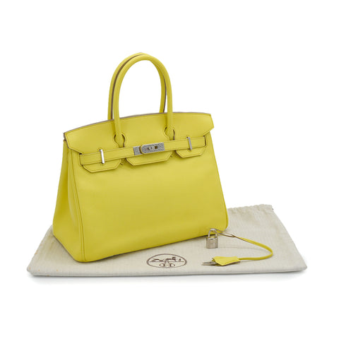 HERMES BIRKIN 30 LIME VEAU EPSOM HAND BAG 2013 SQUARE Q PALLADIUM HARDWARE 90339856