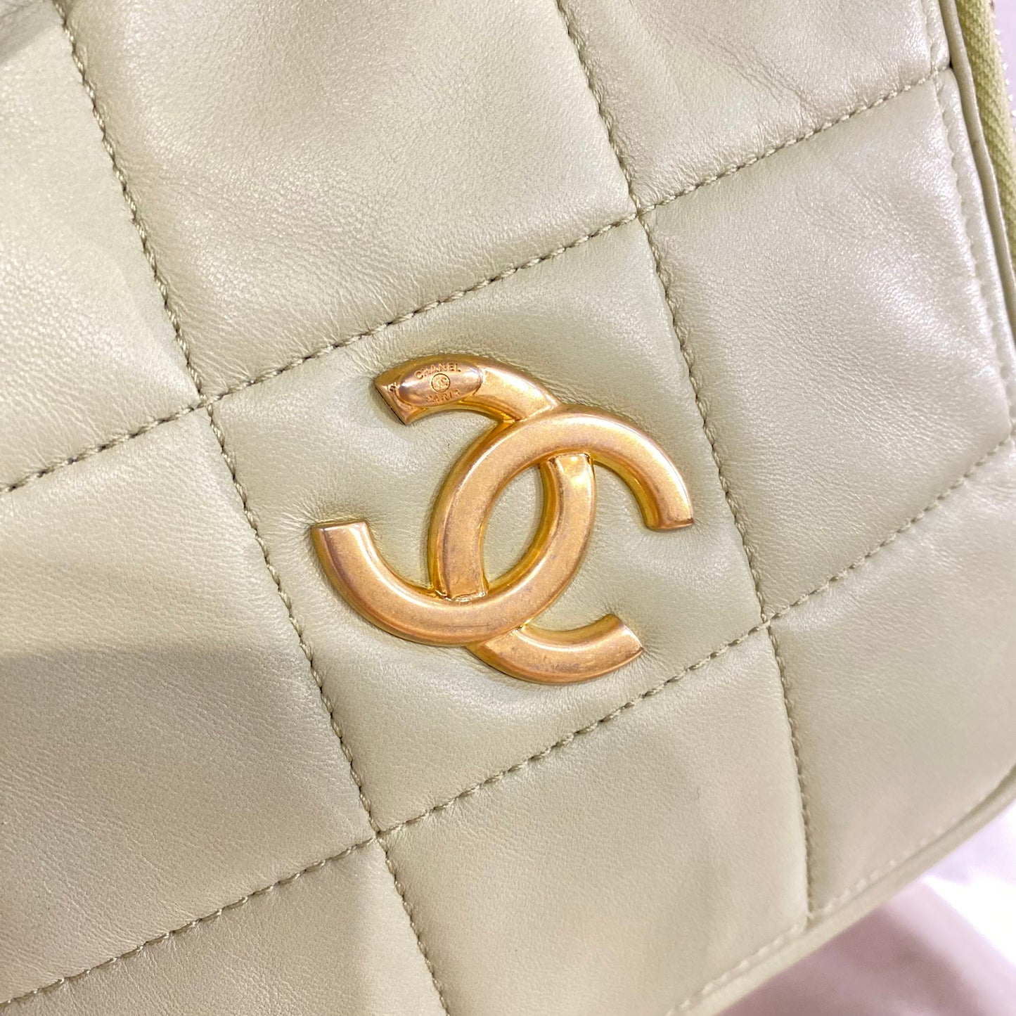 CHANEL RHOMBUS CHAIN SHOULDER BAG GREEN LAMB SKIN 90213930