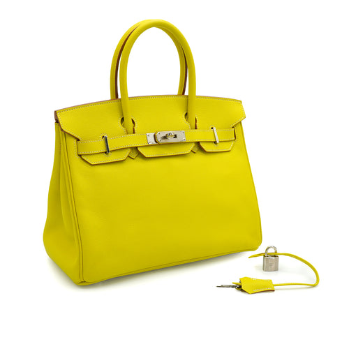 HERMES CANDY BIRKIN 30 LIME PEARL GRAY EPSOM HAND BAG 2011 SQUARE O PALLADIUM HARDWARE 90342738