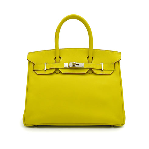 HERMES CANDY BIRKIN 30 LIME PEARL GRAY EPSOM HAND BAG 2011 SQUARE O PALLADIUM HARDWARE 90342738